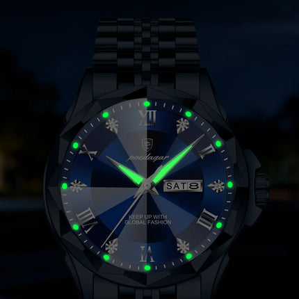 POEDAGAR Fashion Luxury Men Watch Top Original Waterproof Luminous Date Week Man Wristwatch Stainless Steel Quartz Men's Watches