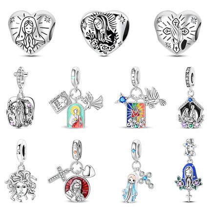 Original New 925 Sterling Silver Prayer Virgin Mary Charms Beads Fit Necklace Bracelet Accessory DIY Jewelry For Women Gift