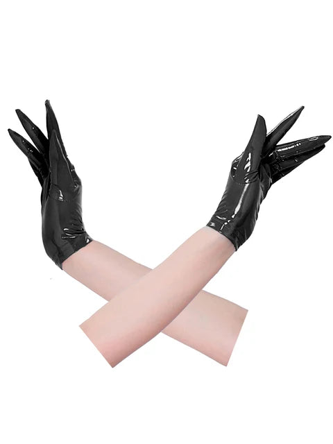 Wet Look PVC Short Gloves Shiny PU Leather Cosplay Sexy Separated Fingers Guantes Dance Performance Luvas Gothic Clubwear Glove