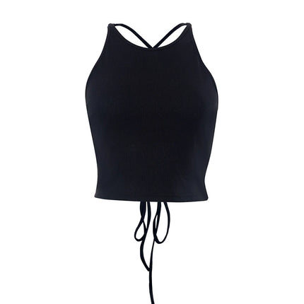 Y2K Women's Tops Backless Crop Top Sleeveless Sexy Cute Black Vest Tank Top Summer Cropped Vest Female 2000s Clothing