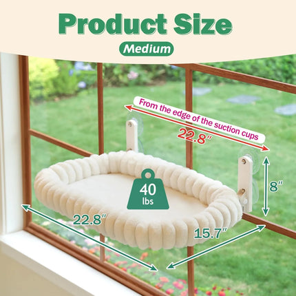 Foldable Cat Window Perch -with 4-Sided Bolster, Metal Frame - Window Hammock for Large Cats and Kittens