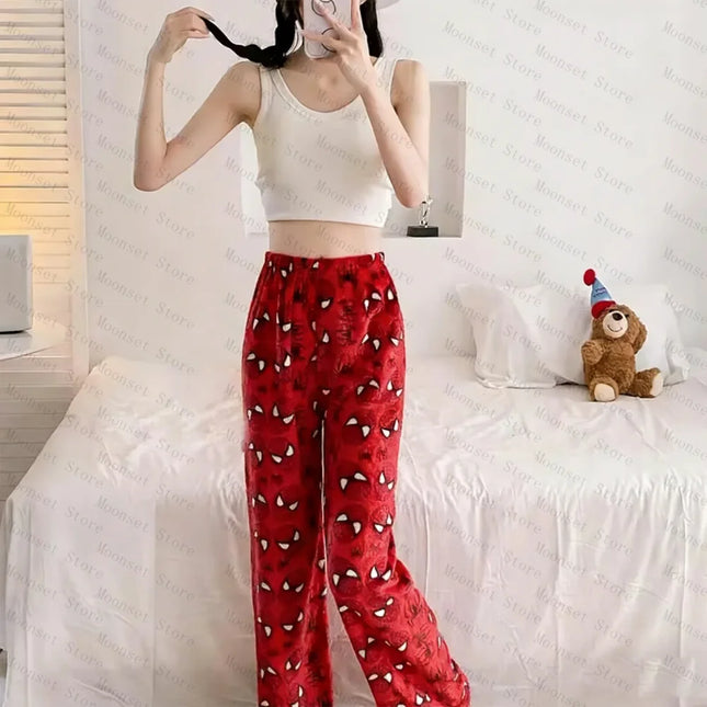Autumn Winter Sleeping Pants Y2k Casual Batman Women Sleepwear Fashionable Flannel Sleeping Trousers Spider-Man can worn outside