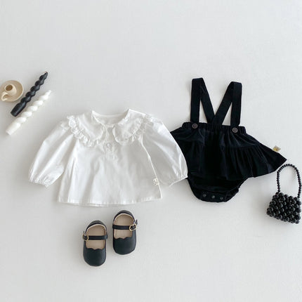 Autumn 2025 new baby set: Korean-style stylish baby girl with a lace collar top and overhang pants two-piece set