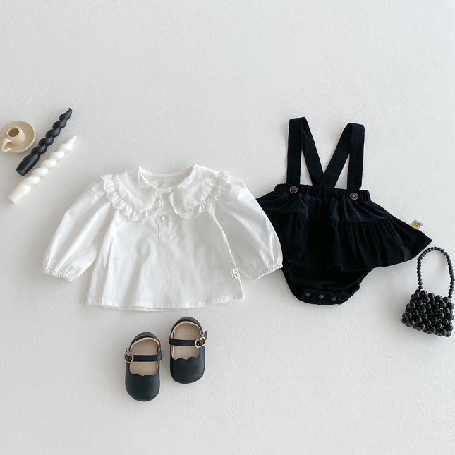 Autumn 2025 new baby set: Korean-style stylish baby girl with a lace collar top and tiered pants two-piece set