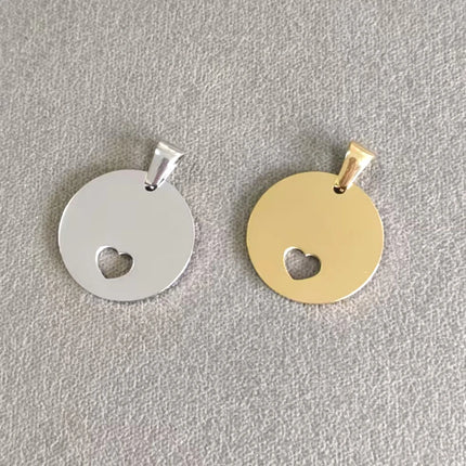 20Pcs/Lot Mirror Polished Stainless Steel Round Plate Charm With Inner Hollow Heart DIY Stamping Charms 20mm
