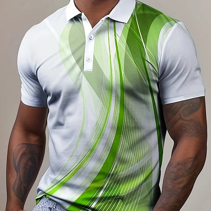 Multi-color stripes Pattern Men's Polo Shirt Business Casual Vacation Short Sleeve Polo Shirt Formal Button Down Lapel T-Shirt