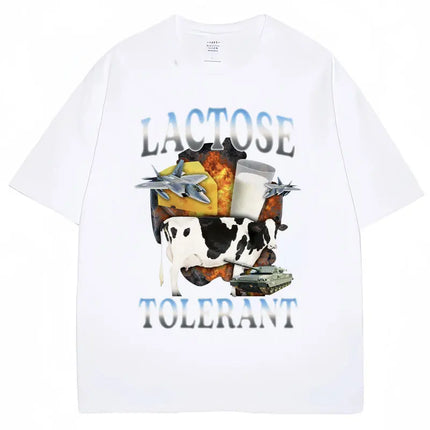 Lactose Tolerant Funny Milk Print T Shirt Men Women Retro Fashion Short Sleeve 100% Cotton Summer Casual Humor T Shirts Gifts