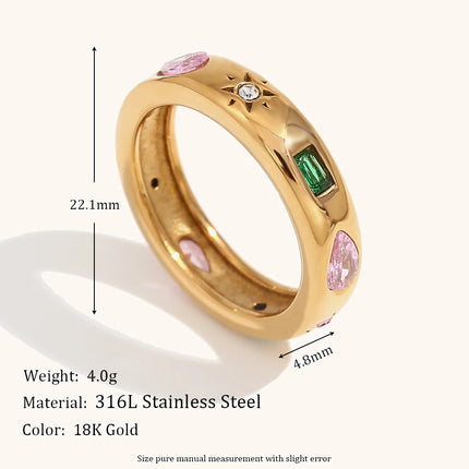 La.Muses Simple Cubic Zirconia High-end Stainless steel 18K Gold Rings for women Daily Waterproof Jewelry And Accessories