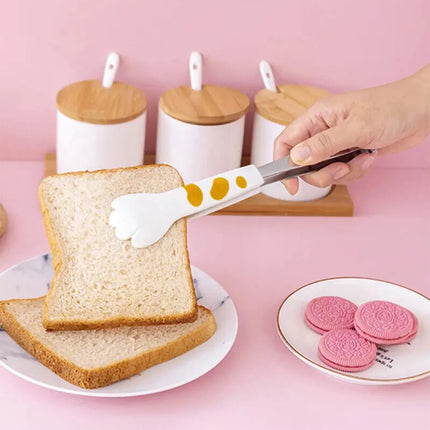 Japanese Cat Paw Shape Food Tongs Cute Cartoon Meal Tongs Stainless Steel Barbecue Tongs Sandwich Baking Clip Kitchen Gadgets