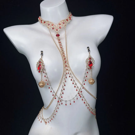 Sexy Ruby Bell Nipple Clip All-in-One Erotic Nipple Chains 5 Sizes of Butt Plugs Breast Stimulation Sexy Accessories SM Sex Toy