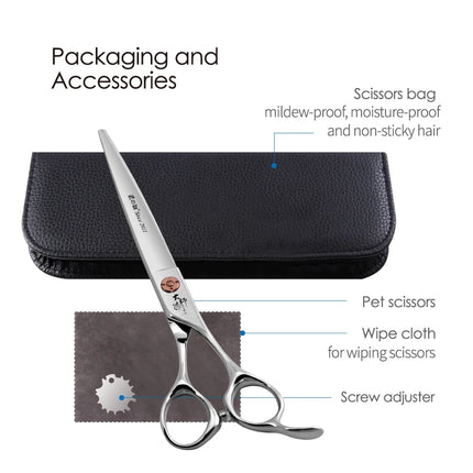 Fenice Japanese Steel 7 Inch Professional Pet Dogs Grooming Scissors Kit Straight&Curved &Thinner&Chunker&Fluffy Shear Scissors