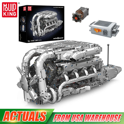 Mould King 10168 Technical Car Engine Toys The V8 Tmin-Turbo Engine Building Block Assembly Engine Brick Set Kids Christmas Gift