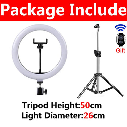 LED Selfie Ring Light 3 Modes Dimmable Photography Lamp with 50cm Tripod&Remote control For Youtobe Video Live Makeup Fill Light