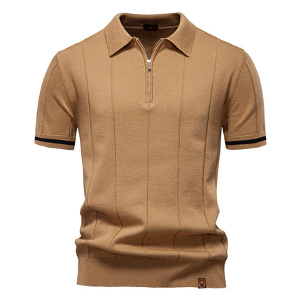 AIOPESON Men's Solid Color Sport Zipper Polo Shirt Athletic Social Polo Shirts for Men Office Slim Fit Polo