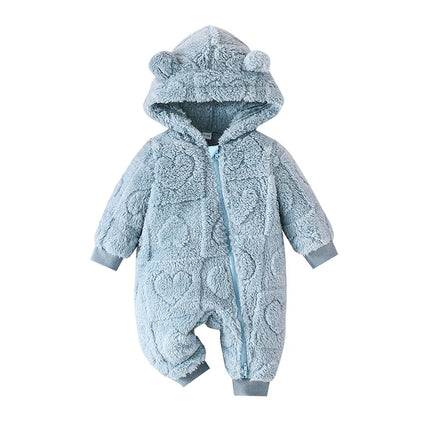 Pudcoco Baby Girls Winter Romper Solid Color Plush Hooded Long Sleeve Jumpsuits for Newborn Infant Toddler Fashion Clothes
