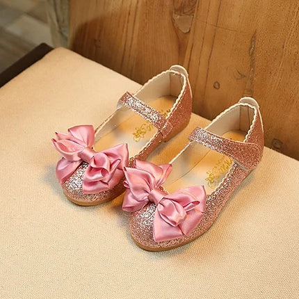 Girls Leather Shoes for Toddlers Kids Big Children Flats Glitter with Bow-knot Princess Sweet Bling Dress Shoes for Dance Party