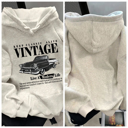 Womens Cotton Hoodie Light Gray Loose Fit Autumn Winter Warmth Casual Streetwear Front Small Star Back Large Star Pattern