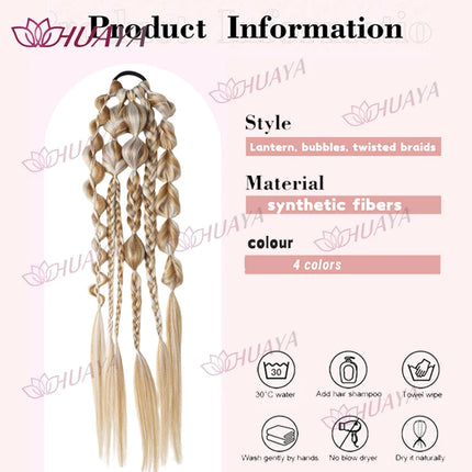 24 Inch Synthetic Fiber Handmade Mixed-Color Lantern Bubble Twist Braids – Daily & Vacation Style Hair Extensions, Suitable for
