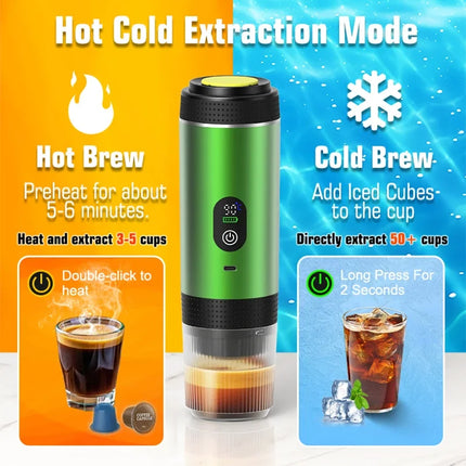 DENOKIN 3-in-1 Capsule Coffee Maker With Digital Display Portable Espresso Coffee Machine for Car & Home Camping Coffee Maker