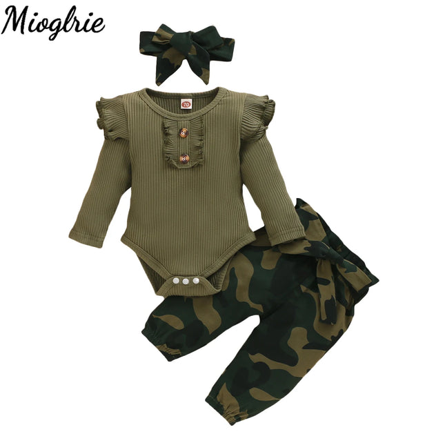 3PCS Camouflage Clothing Set Newborn Baby Girl Long Sleeve Romper +Pants Spring&Autumn Outfits for Toddler Boy 0-18 Months
