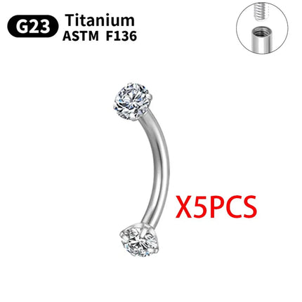 Wholesale 5/50PCS G23 Titanium Eyebrow Piercing Nose Ring Septum Helix Cartilage Piercing C rod Body Jewelry For Women
