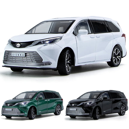 1/24 TOYOTA SIENNA MPV Van Diecast Toy Car Model Miniature Pull Back Sound & Light Doors Openable Collection Gift For Boyfriend