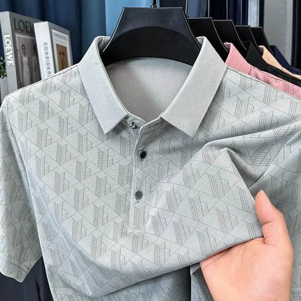 Men's Luxury Summer Short-Sleeved Polo Shirt Best Seller Jacquard Lapel Cool T-Shirt Ventilated Light Thin Leisure Men's Clothing Top