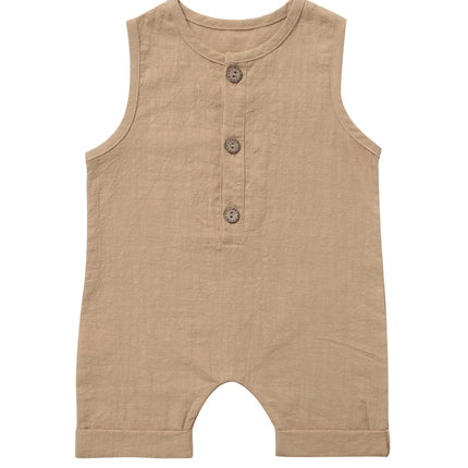 INS New Children's Jumpsuit Cotton and Linen Solid Color Newborn Crawler Unisex Bodysuit Baby Diaper Cover