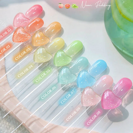 10 Colors Candy Transparent Gel Nail Polish Glitter Lovely Color UV Soak Off Gel Varnish Jade Nail Art Gel Lacquer With Display