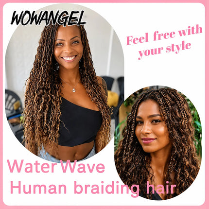 WOWANGEL 4/27 Highlight Human Hair Bulk Water Wave Hair Extensions For Braiding Boho Braids Curly Human Hair Bundles 100g/Pack