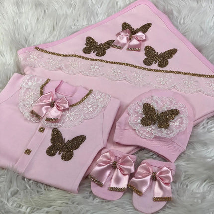 Baby Girl Boy Princess Prince Hospital Exit Newborn Bling Outfits Baby Bottles Gift Set Baby Shower Gift 5pcs Crown Romper
