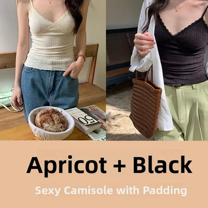 Pure Desire Lace Trim Camisole Tank Top with Chest Pad Summer Slimming Inner Wear Outerwear Beautiful Ba Boting Underwear