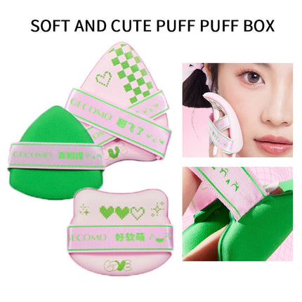 GECOMO Adorable Curved-Head Powder Puff Set — Ultra-Soft, Skin-Friendly, Non-Powder-Caking, Expands When Wet,