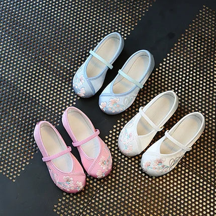 Children Fashion Girls Embroidered Shoes Chinese Ethnic Style Princess Dance Shoes Kids Causal Ancient Hanfu Shoes Handmade Flat