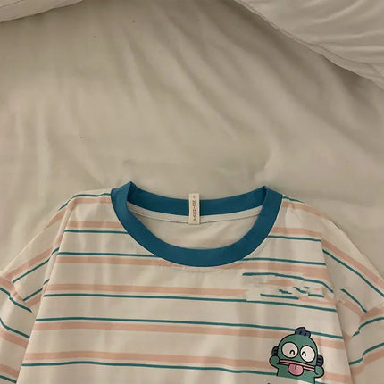 Hangyodon Pajama Cute Cartoon Originality Stripes Comfort T-shirt Shorts Summer New Fashion Delicate Personality Home Suit Set