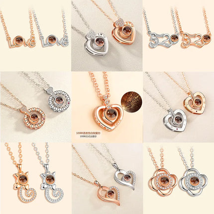 Letter Necklace 100 Languages I Love You Projection Pendant Necklace Women Jewelry Best Friends Collier Femme Bijoux Gifts