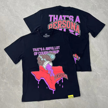 That's A Awful Lot of Cough Syrup Short Sleeve American Street Pop Hip-hop Cartoon Pattern Print Tops COUGH SYRUP T-shirt
