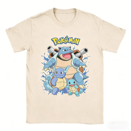 2026 Hot Sale Pokemon Blastoise Evolution T-shirt Squirtle Wartortle Blastoise Print Anime Tee Men Women Short Sleeve Summer Top