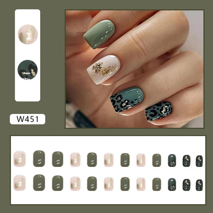 Fresh Flower 24 Pcs Press on Nails Pink Nail polish Glossy Artificial Finger Manicure Reusable False Nails for Women