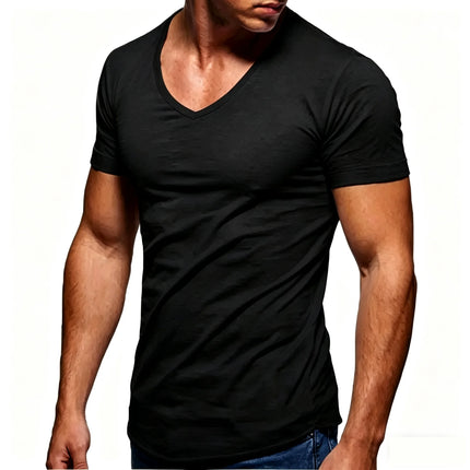 Men 100% Cotton T Shirt Casual Soft Fitness Tops Summer Thin Tee Home Clothing V-Neck Short Sleeve Black White T-Shirt for Men