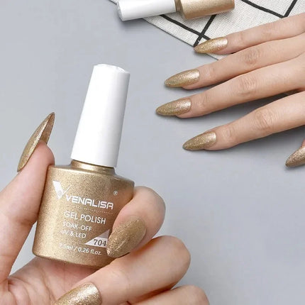 Venalisa 7.5ml Gel Nail Polish, White Cap, Glass Formula, No Wipe Top Coat, UV LED Soak-Off Glitter Color Nail Lacquer