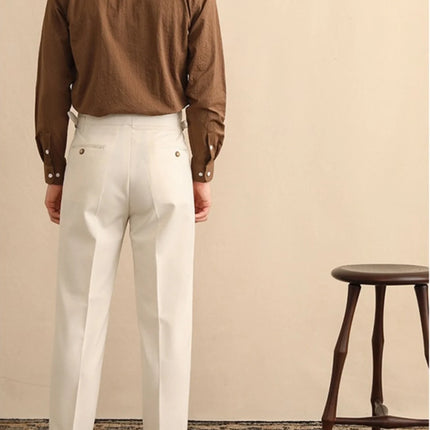 High Waist Straight Leg Men's Summer Business Casual Loose Paris Buckle Long Pants Naples Gentleman Drapey West Trousers
