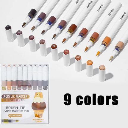 ROSYMENG 126/9 Colors Acrylic Paint Marker Pens Soft Brush Professional Drawing Pens PK LANGUO School Stationery Art Supplies