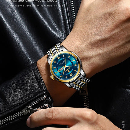 POEDAGAR Luxury Fashion Men's Wristwatch Waterproof Stainless Steel Luminous Trendy Men's Watch Date Week Men's Quartz Watches Reloj