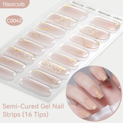 Gradient Auroras Semi Cured Gel Nail Strips Sparkly Shinning DIY Gel Polish Stickers for Nails Works with UV/LED Nail Lamps