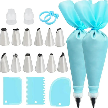 Piping Bags Cake Decorating Tools Reusable Silicone Pastry Bag Stainless Steel Nozzle Piping Nozzles Pastry Set Baking Tools