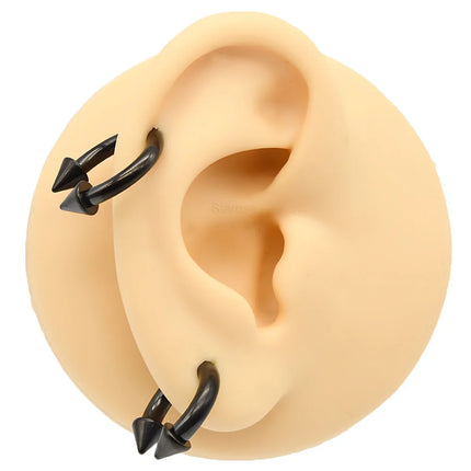 1Pc Large Gauge Black Stainelss Steel Horseshoe Ring with Spike Circular Barbell Piercing Nose Rings Cone Piercing Septum Rings