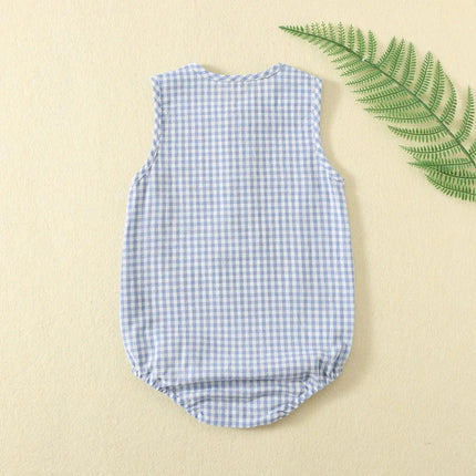 0-18M Summer Newborn Baby Boy Girl Romper Plaid Sleeveless Newborn Bodysuit Infant