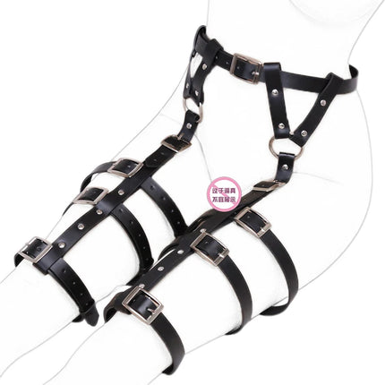 PU Leather Legs Arm Binder Behind Body Harness Cuffs Collar Gothic BDSM Sexy Women Punk Bondage Restraint Straps Adult Sex Toys