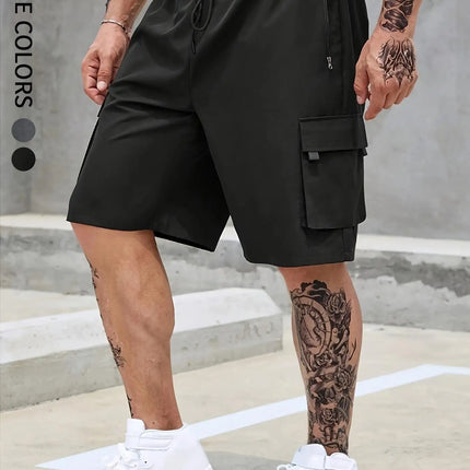 Men's Plain Regular Style Cargo Shorts with Adjustable Drawstrings and Zippers, Casual Shorts, Suitable for Summer Basketball and Beach Vacation, Daily Travel, Fitness and Other Scenes